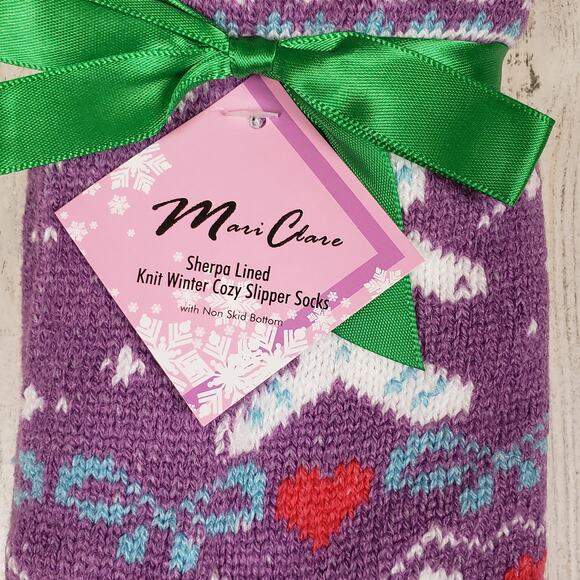 NWT Mari Clare Sherpa Lined Knit Winter Holiday Design No-Slip Slipper Socks - Picture 4 of 7